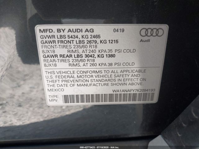 2019 AUDI Q5 WA1ANAFY7K2094193 Photo 8