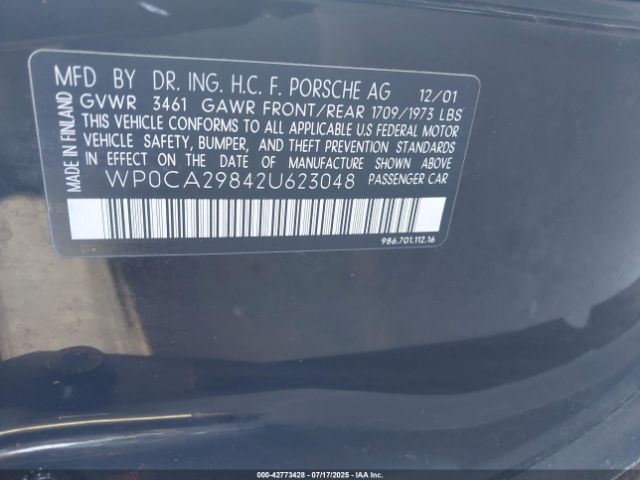 2002 PORSCHE BOXSTER WP0CA29842U623048 Photo 8
