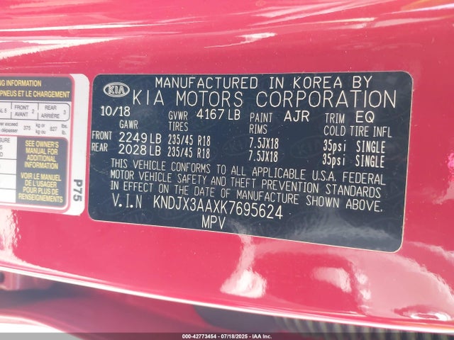 KNDJX3AAXK7695624 KIA g t-gdi
