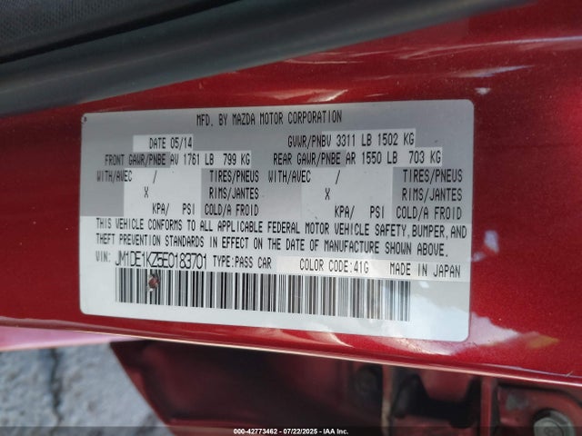 JM1DE1KZ5E0183701 Mazda zy california