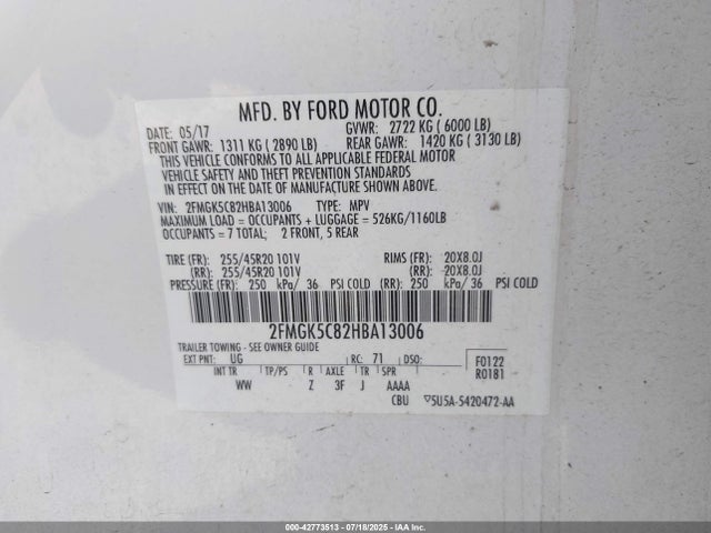 Ford 2017 2017 2FMGK5C82HBA13006 Image 9