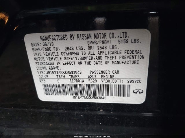 JN1EV7ARXKM593846 Infiniti Q50