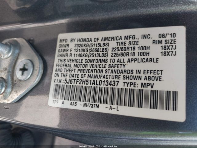 2010 HONDA ACCORD CROSSTOUR 5J6TF2H51AL013437 Photo 8