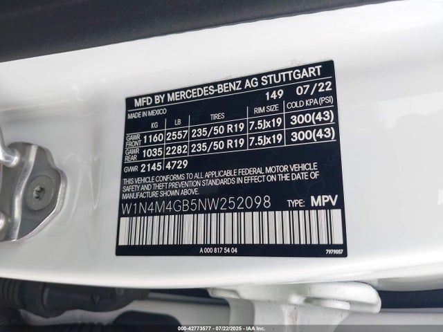 W1N4M4GB5NW252098 Mercedes-Benz m260