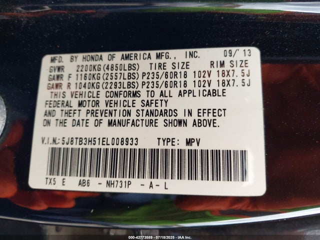 5J8TB3H51EL008933 Acura j35z2