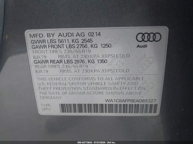 2014 AUDI Q5 HYBRID WA1C8AFP8EA089327 Photo 8