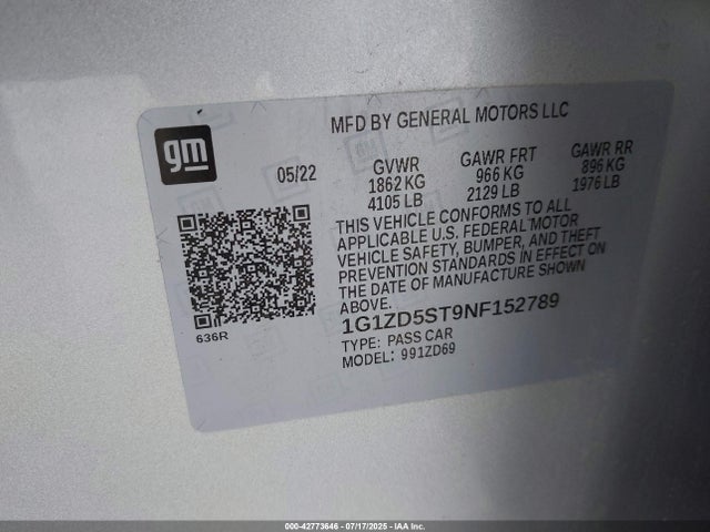 1G1ZD5ST9NF152789 Chevrolet lfv - direct injection, variable valve timing, gen 1 gmna