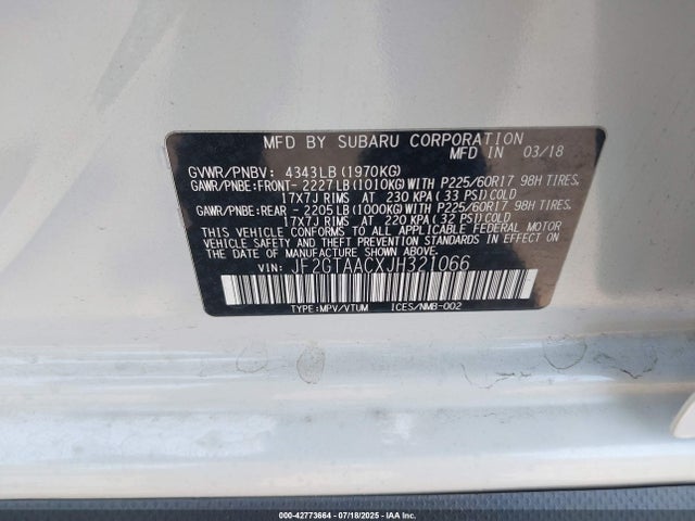 JF2GTAACXJH321066 Subaru naturally aspirated