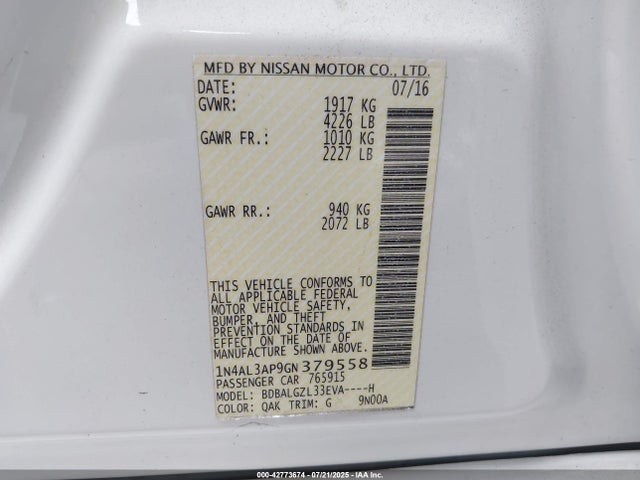 1N4AL3AP9GN379558 Nissan 2016