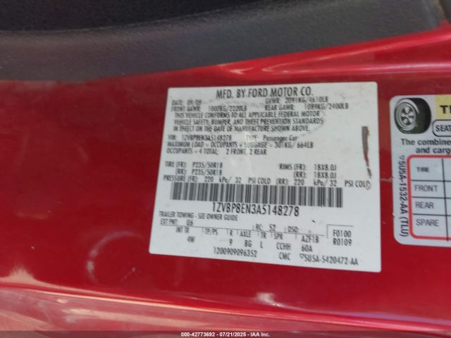 2010 FORD MUSTANG 1ZVBP8EN3A5148278 Photo 8