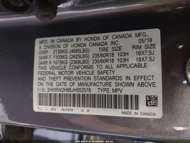2HKRW2H85JH652578 Honda l15be