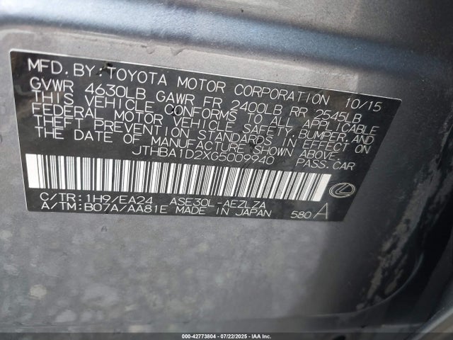 Lexus 8ar-fts 2016 JTHBA1D2XG5009940 Image 9