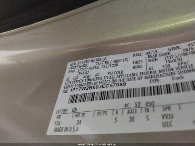 Ford 2018 2018 1FT7W2B60JEC57089 Image 9