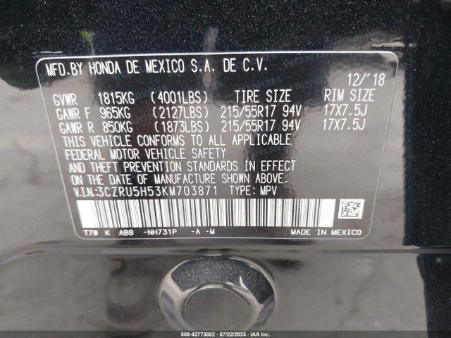 3CZRU5H53KM703871 Honda r18z9