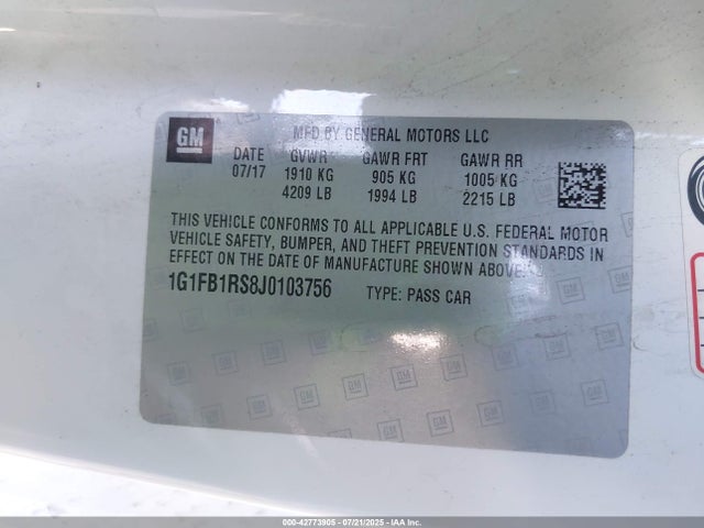 1G1FB1RS8J0103756 Chevrolet lgx - direct injection, variable valve timing, alum, gen 2