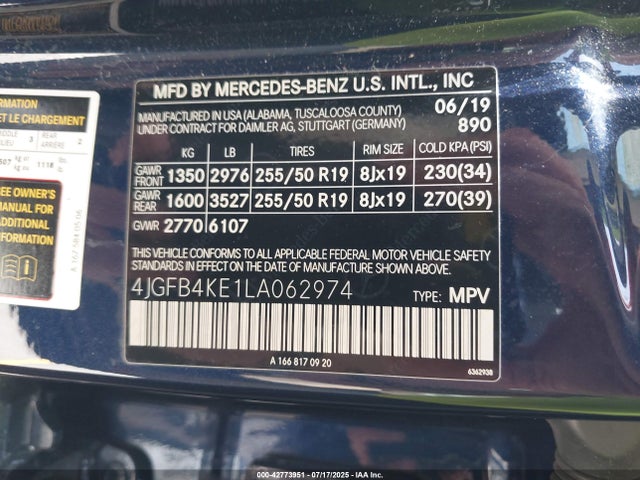 4JGFB4KE1LA062974 Mercedes-Benz m264