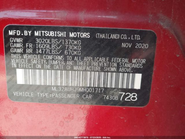 2021 MITSUBISHI MIRAGE ML32AUHJ9MH001717 Photo 8
