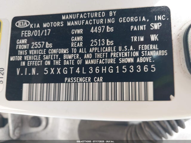 5XXGT4L36HG153365 KIA g 2.4 dohc gdi