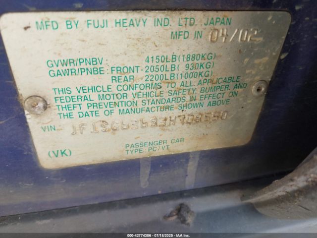 2003 SUBARU FORESTER JF1SG63683H708550 Photo 8