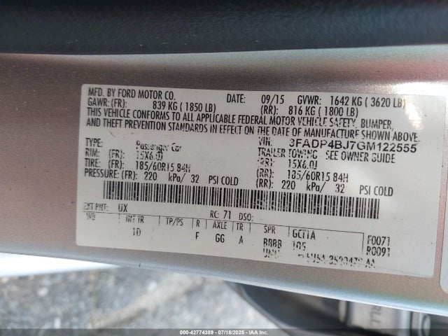 3FADP4BJ7GM122555 Ford 1.6l ti-vct premium fuel
