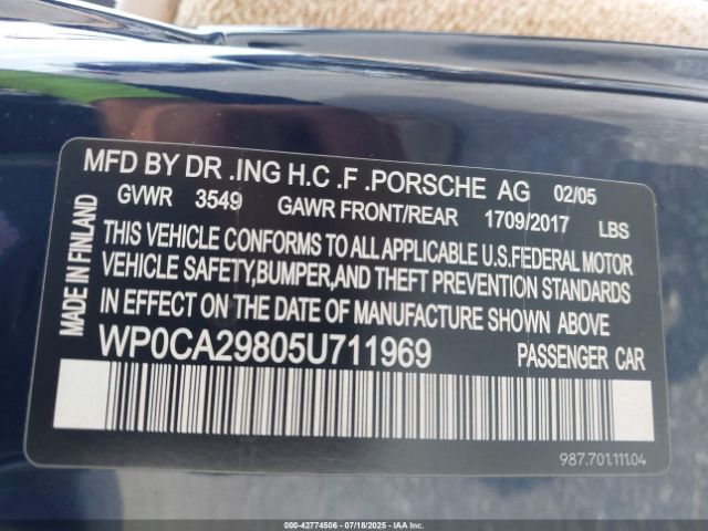 2005 PORSCHE BOXSTER WP0CA29805U711969 Photo 8