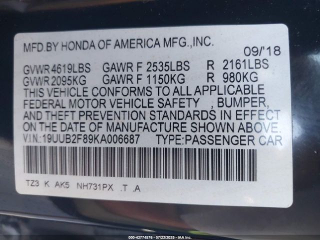 2019 ACURA TLX 19UUB2F89KA006687 Photo 8