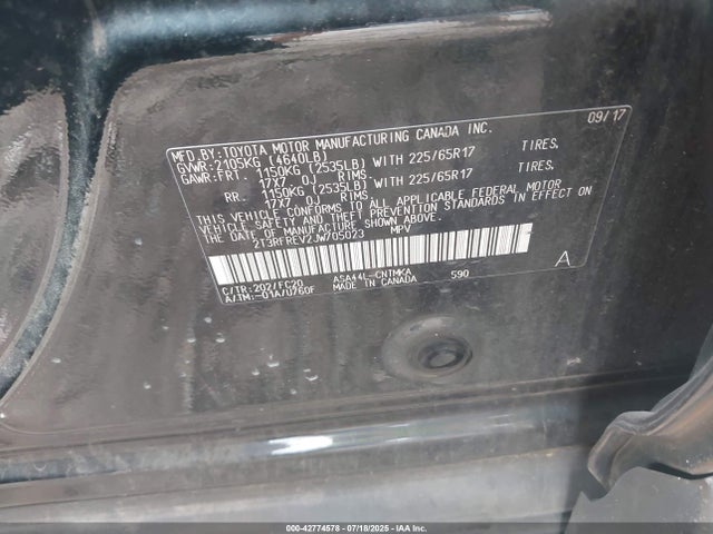2T3RFREV2JW705023 Toyota 2ar-fe
