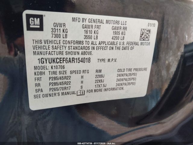2010 CADILLAC ESCALADE 1GYUKCEF6AR154018 Photo 8