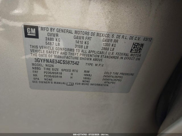 2012 CADILLAC SRX 3GYFNAE34CS587542 Photo 8