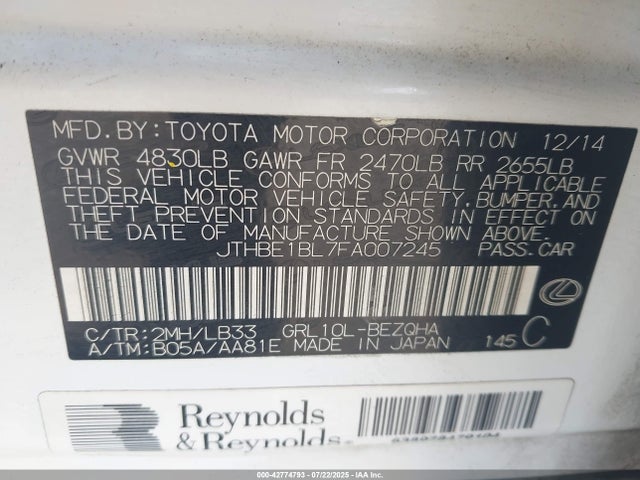 JTHBE1BL7FA007245 Lexus 2gr-fse