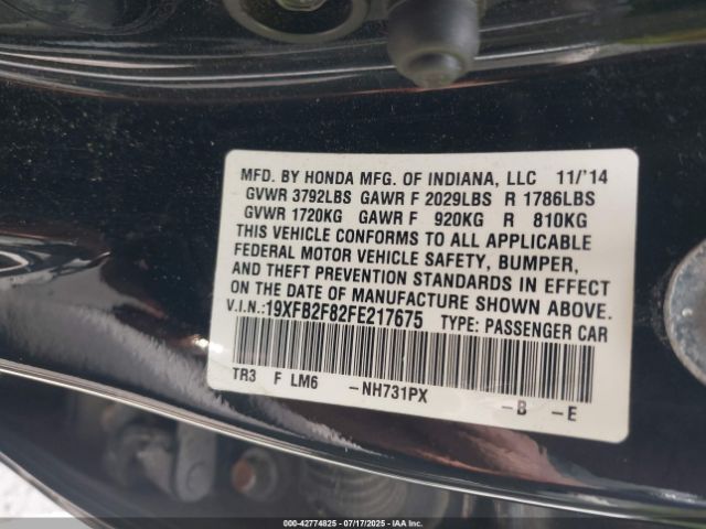 2015 HONDA CIVIC 19XFB2F82FE217675 Photo 8