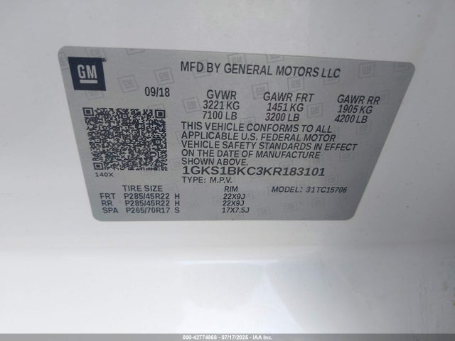 1GKS1BKC3KR183101 GMC l83 - spark ignited direct injection, variable valve timing, afm, e85 max, alum