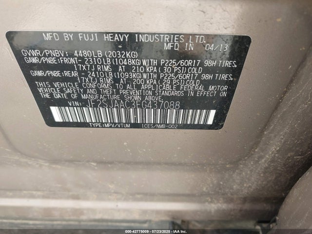 Subaru 2.5na u5 2014 JF2SJAAC3EG437088 Image 9