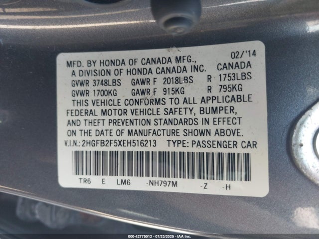 Honda r18z1 2014 2HGFB2F5XEH516213 Image 9