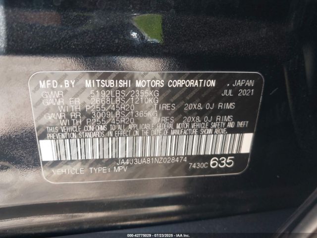 2022 MITSUBISHI OUTLANDER JA4J3UA81NZ028474 Photo 8