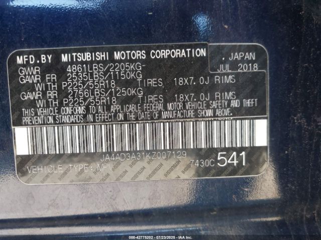 2019 MITSUBISHI OUTLANDER JA4AD3A31KZ007129 Photo 8