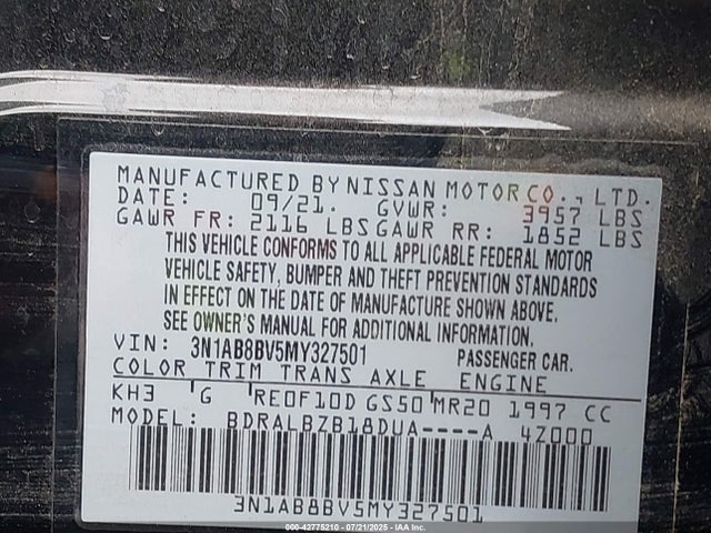 Nissan Sentra 2021 3N1AB8BV5MY327501 Image 9