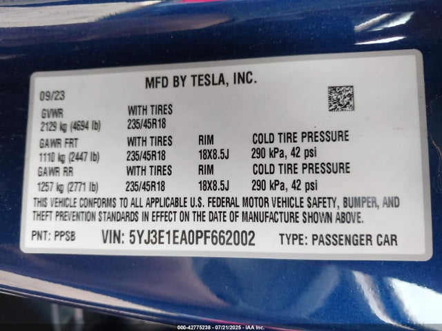 2023 TESLA MODEL 3 5YJ3E1EA0PF662002 Photo 8