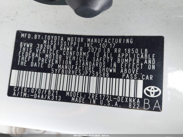 Toyota 2zr-fe 2018 5YFBURHE5JP759588 Image 9