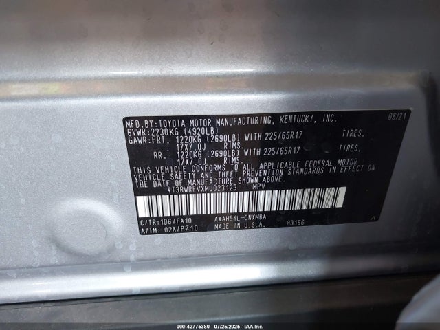 4T3RWRFVXMU023123 Toyota a25a-fxs, 3nm+4nm(ni)