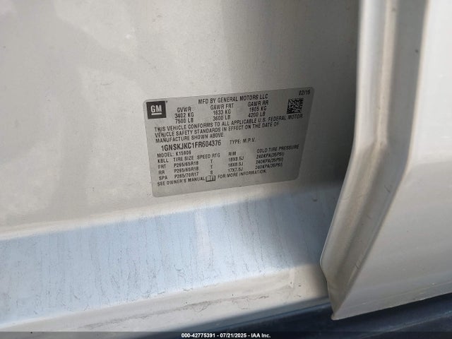 1GNSKJKC1FR604376 Chevrolet l83 - vvt, active fuel management, aluminum