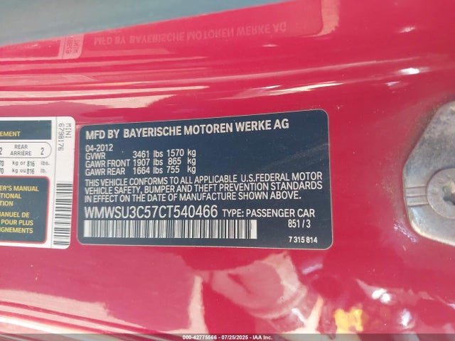 2012 MINI COOPER WMWSU3C57CT540466 Photo 8