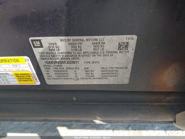 1GKKVRKDXFJ229971 GMC llt