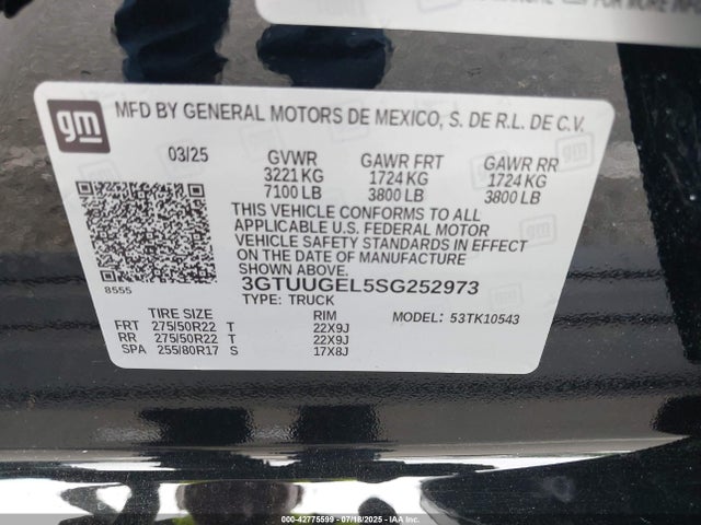 3GTUUGEL5SG252973 GMC l87