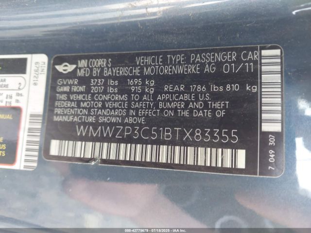 2011 MINI COOPER S WMWZP3C51BTX83355 Photo 8