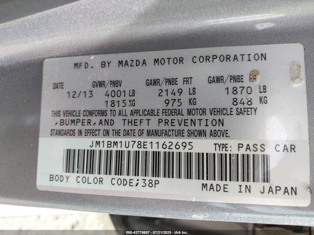 JM1BM1U78E1162695 Mazda pe