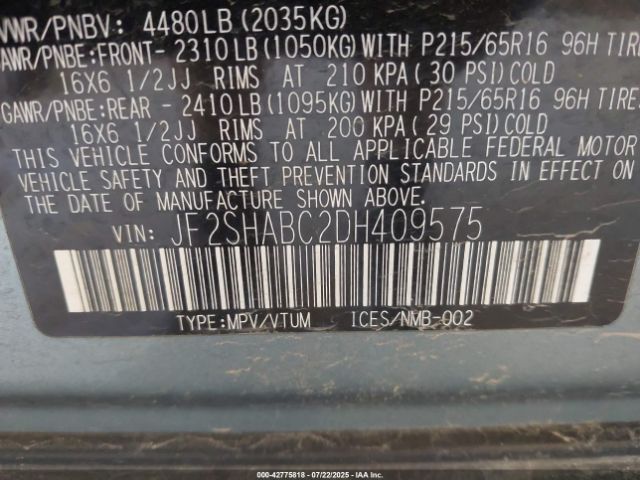 2013 SUBARU FORESTER JF2SHABC2DH409575 Photo 8