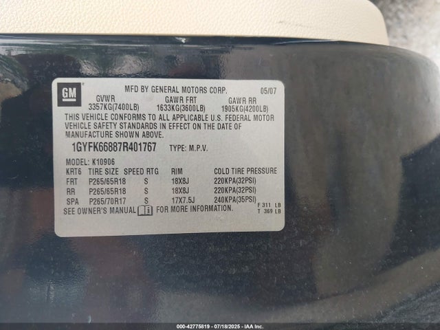 2007 CADILLAC ESCALADE ESV 1GYFK66887R401767 Photo 8