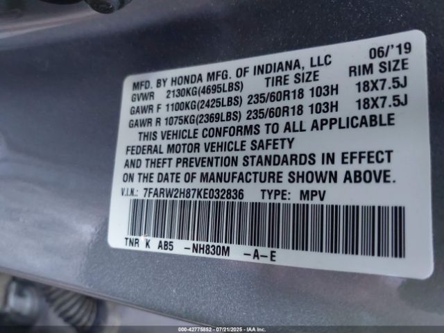 2019 HONDA CR-V 7FARW2H87KE032836 Photo 8