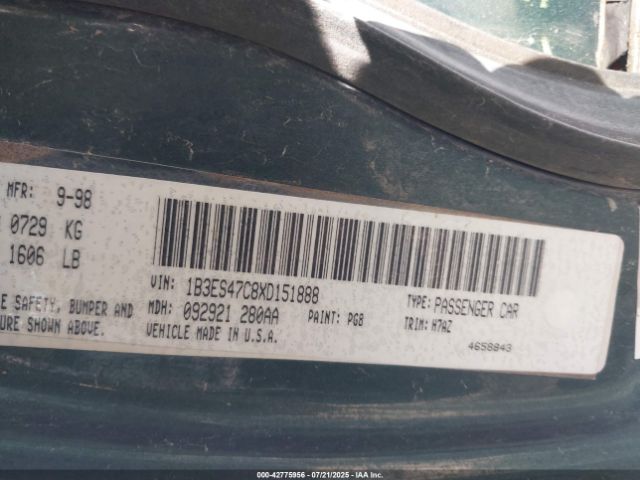 1999 DODGE NEON 1B3ES47C8XD151888 Photo 8